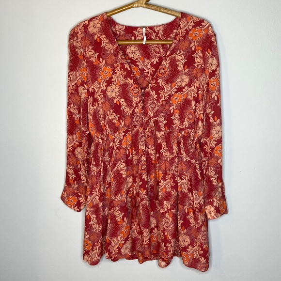 Free People Boho Floral Button Front Mini Dress - Picture 1 of 7